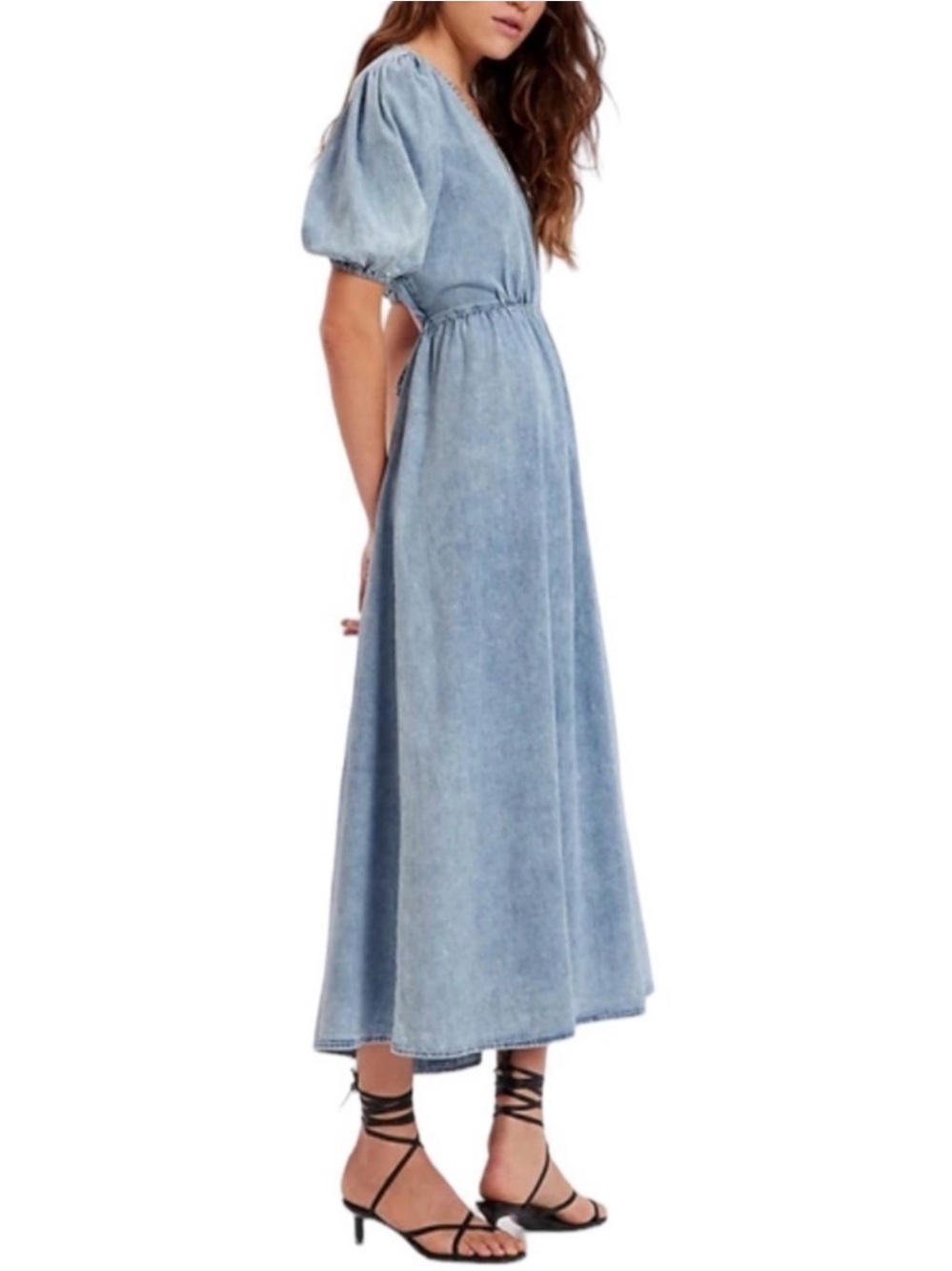 GAP Denim Blouson Cutout Puff Sleeve Maxi Dress with Washwell. Size XL